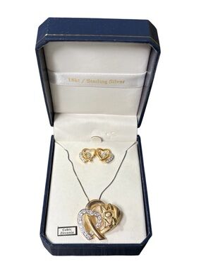 18kt Sterling Silver Mom Mother’s Day Heart Necklace & Earrings Set